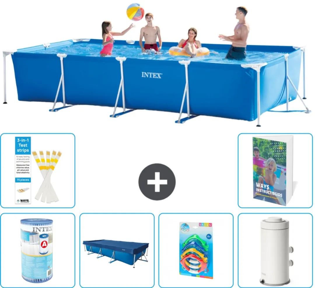Intex Rechthoekig Frame Zwembad 450x220x84cm - Blauw - 7-delig