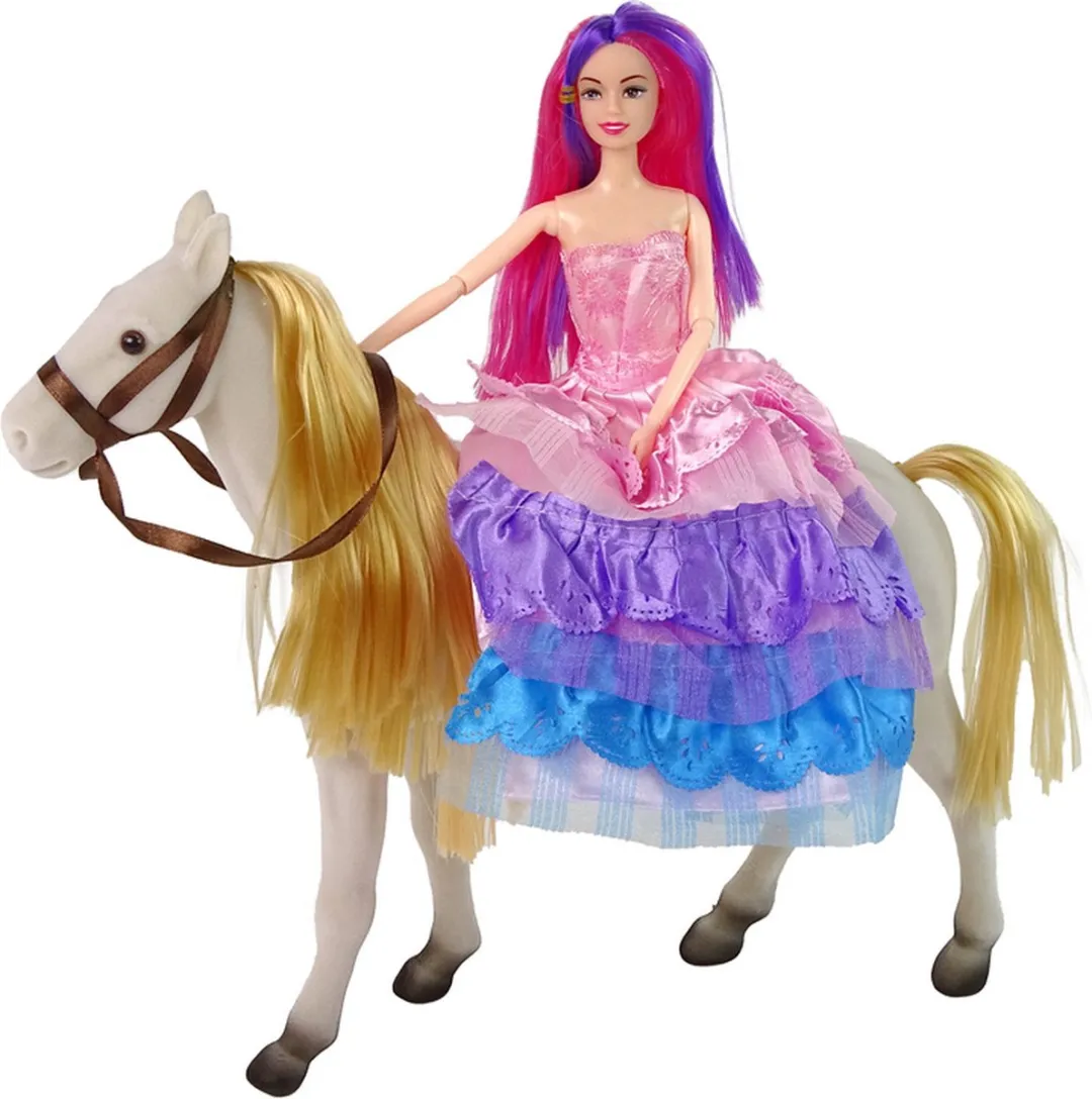 Lean Toys Speelgoed Paard met Prinsessenpop 30x4x10cm - Wit/Roze