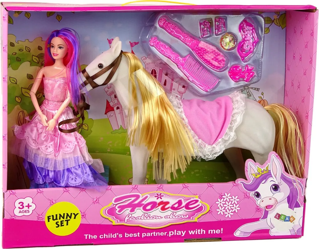 Lean Toys Speelgoed Paard met Prinsessenpop 30x4x10cm - Wit/Roze