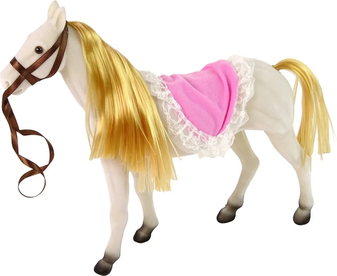 Lean Toys Speelgoed Paard met Prinsessenpop 30x4x10cm - Wit/Roze
