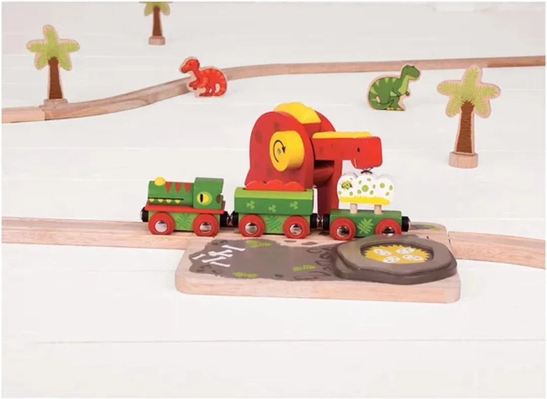 BIGJIGS Houten Dino Kraan 12-delig - Multi
