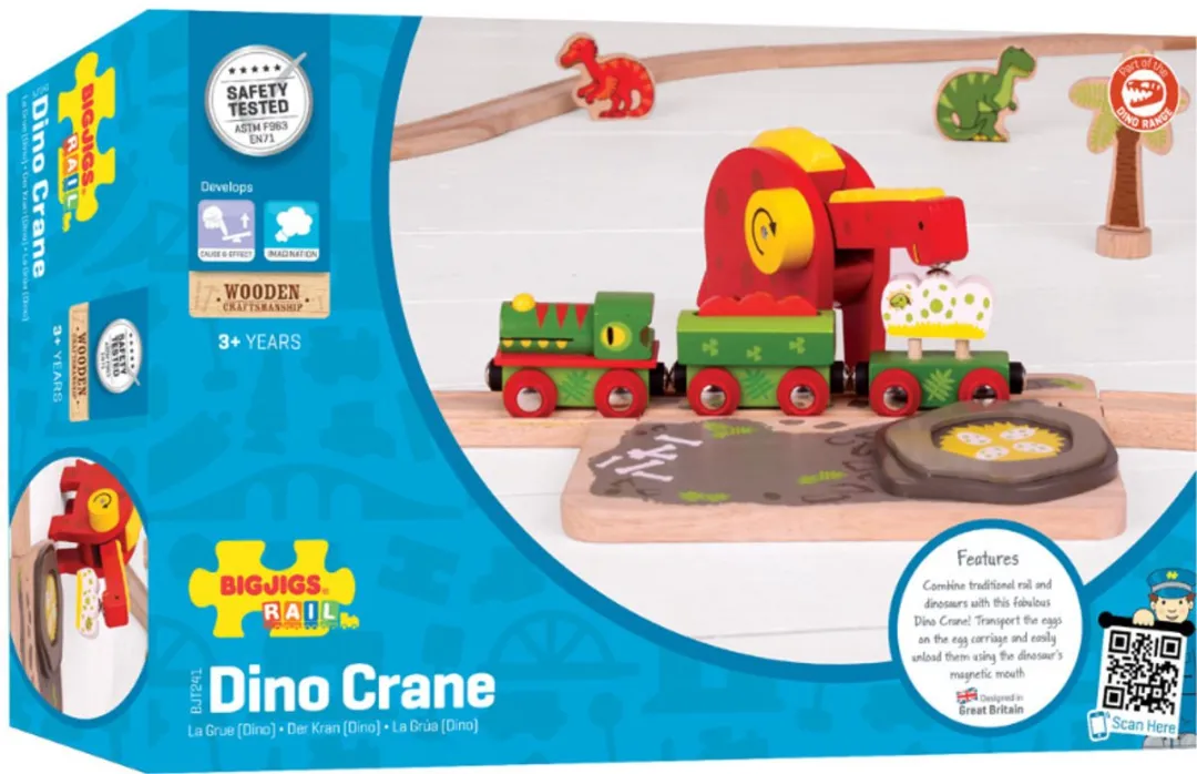 BIGJIGS Houten Dino Kraan 12-delig - Multi