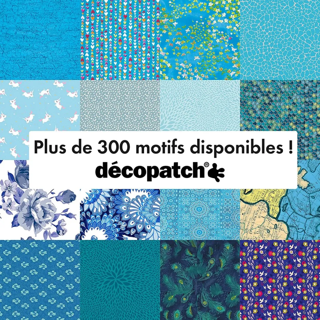 Decopatch Papier Blauw Vrolijk Bloemenmotief