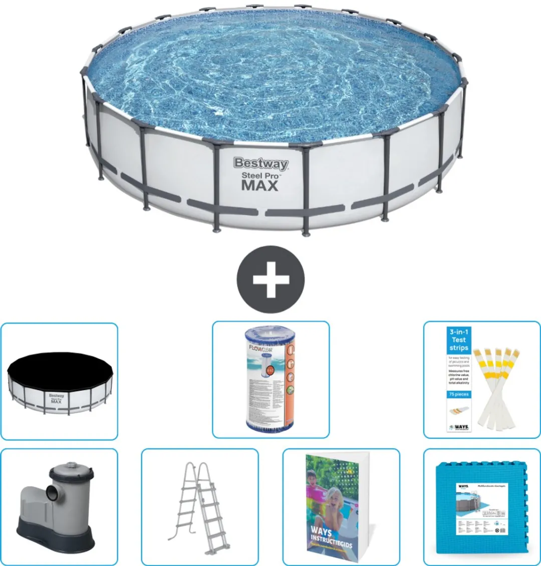 Bestway Steel Pro MAX Zwembad 549x122cm - Grijs - 8-delig