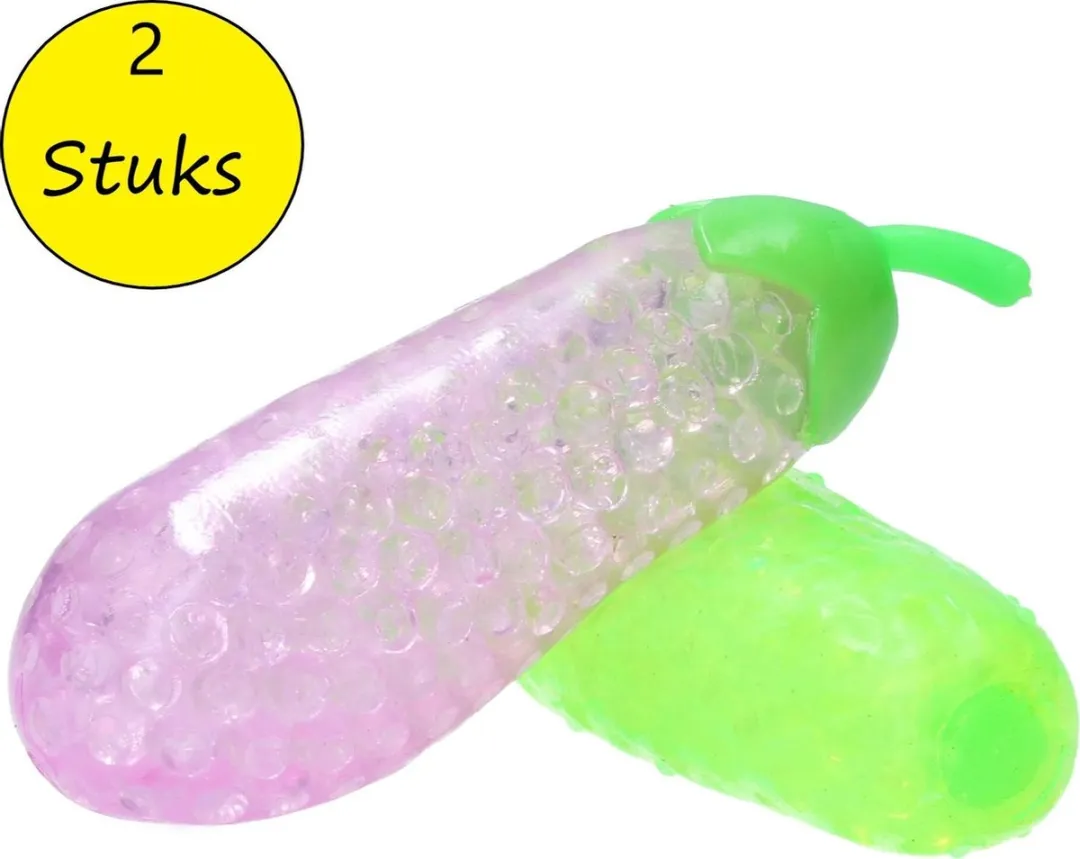 Jonotoys Waterparels Stressbal Set 2 Stuks - Komkommer & Aubergine
