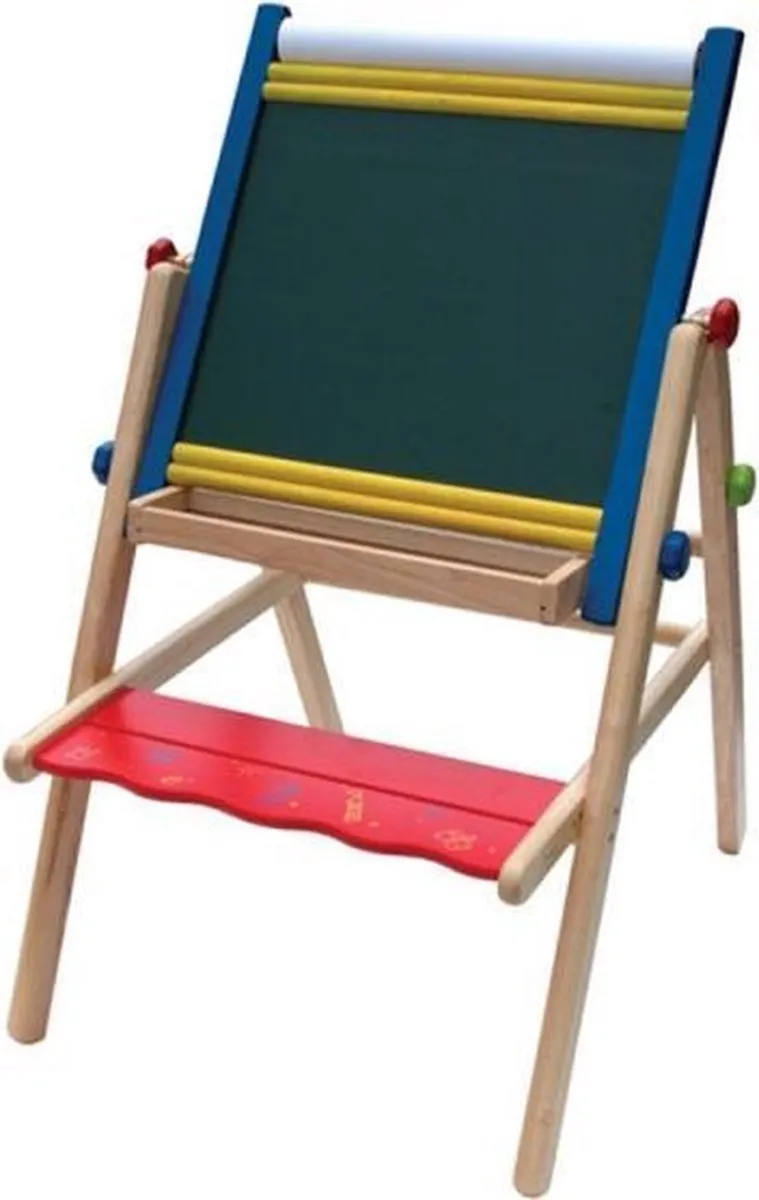 I'm Toy Krijt- en Tekenbord - Blauw/Geel/Houtkleur/Rood