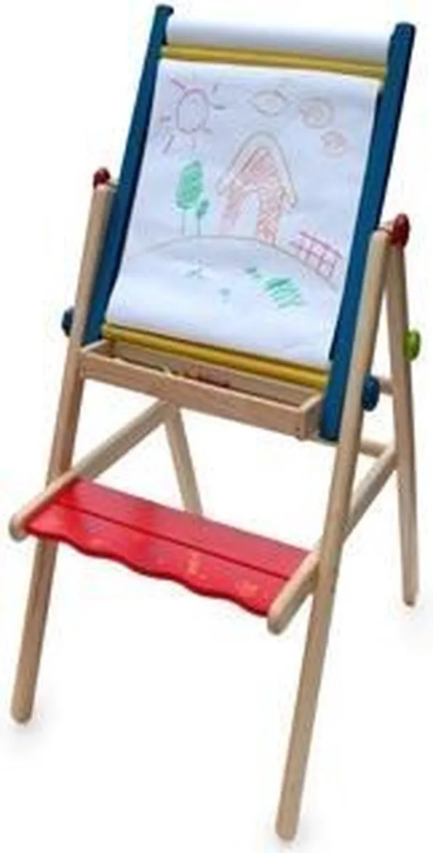 I'm Toy Krijt- en Tekenbord - Blauw/Geel/Houtkleur/Rood