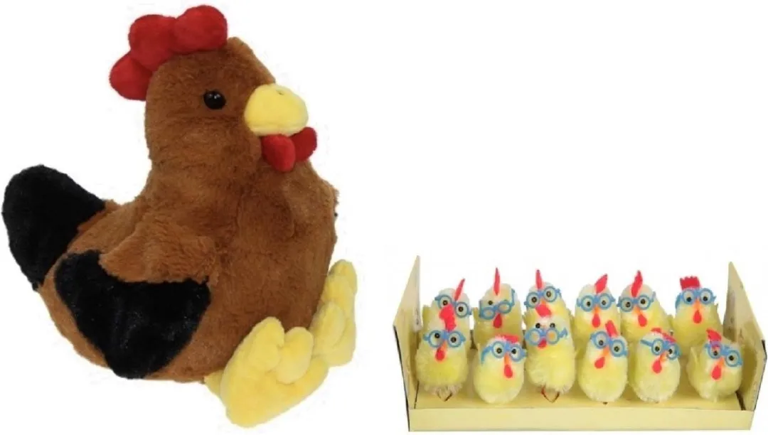 Decoris Pluche Kip & Mini Kuikentjes 25cm