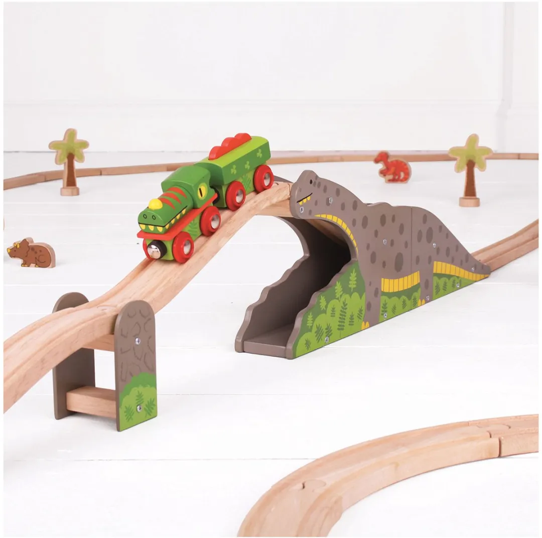 BIGJIGS Houten Dino Brug 2-delig - Grijs
