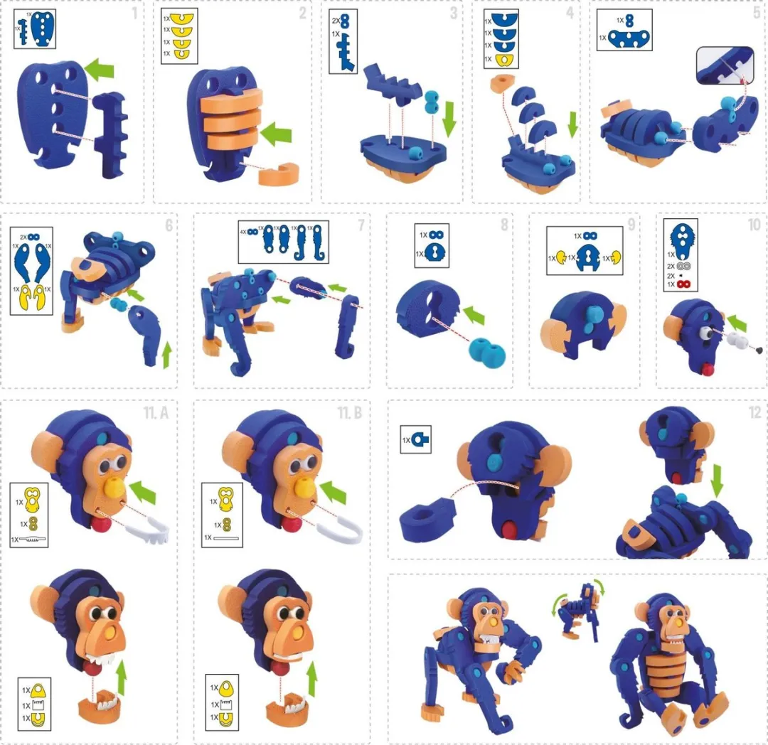 Toi-Toys 3D Puzzel Constructiefoam Aap 59-delig - Blauw