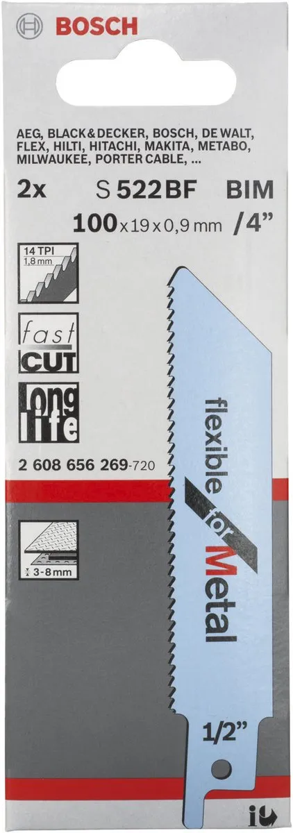 Bosch Reciprozaagblad S 522 BF Metaal - 2 Stuks