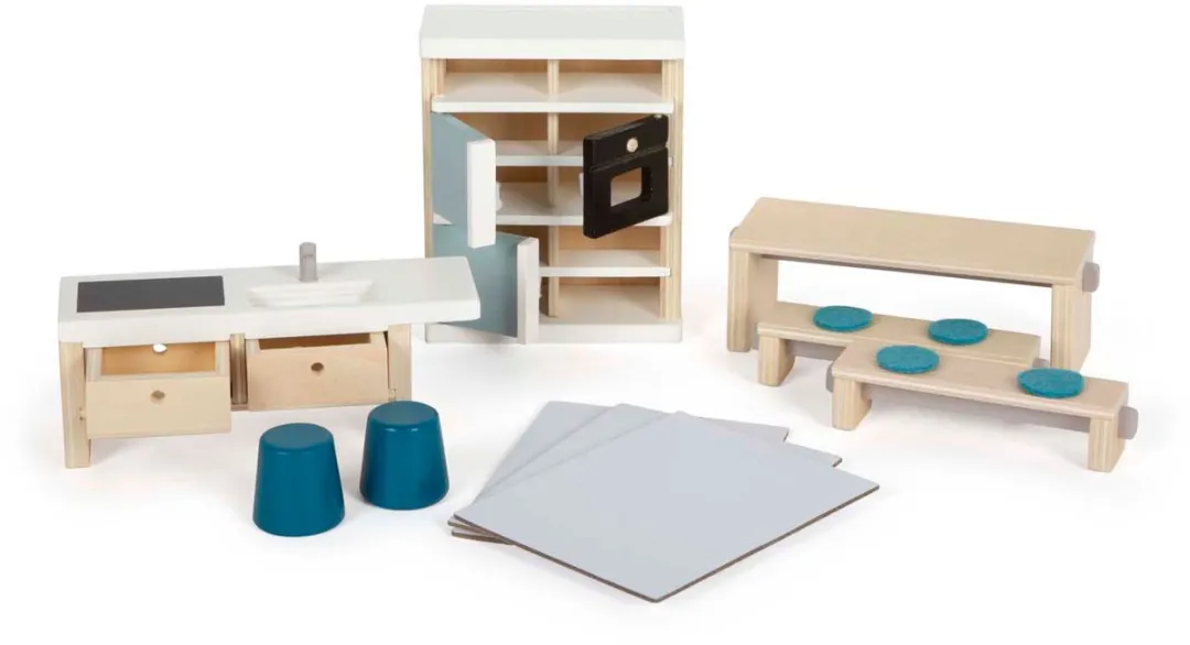 Small Foot Houten Poppenhuis Keuken - 9 Meubels - Multicolor