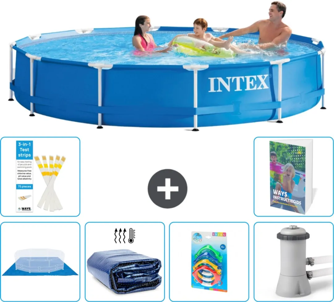 Intex 28210NP-Blauw Rond Frame Zwembad 366x76cm - Blauw - 7-delig