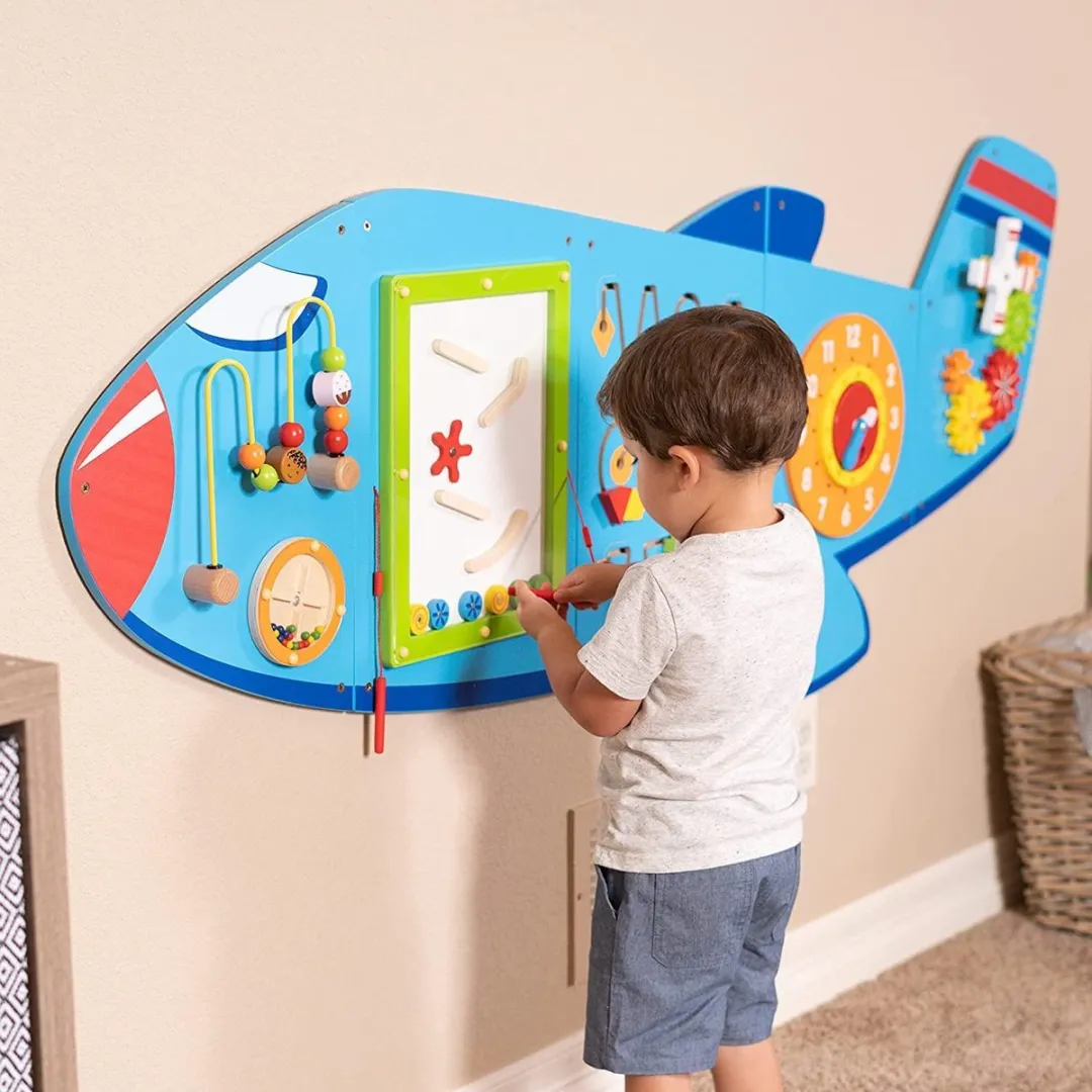 Viga Toys Wandspeelbord Vliegtuig 180cm - Blauw