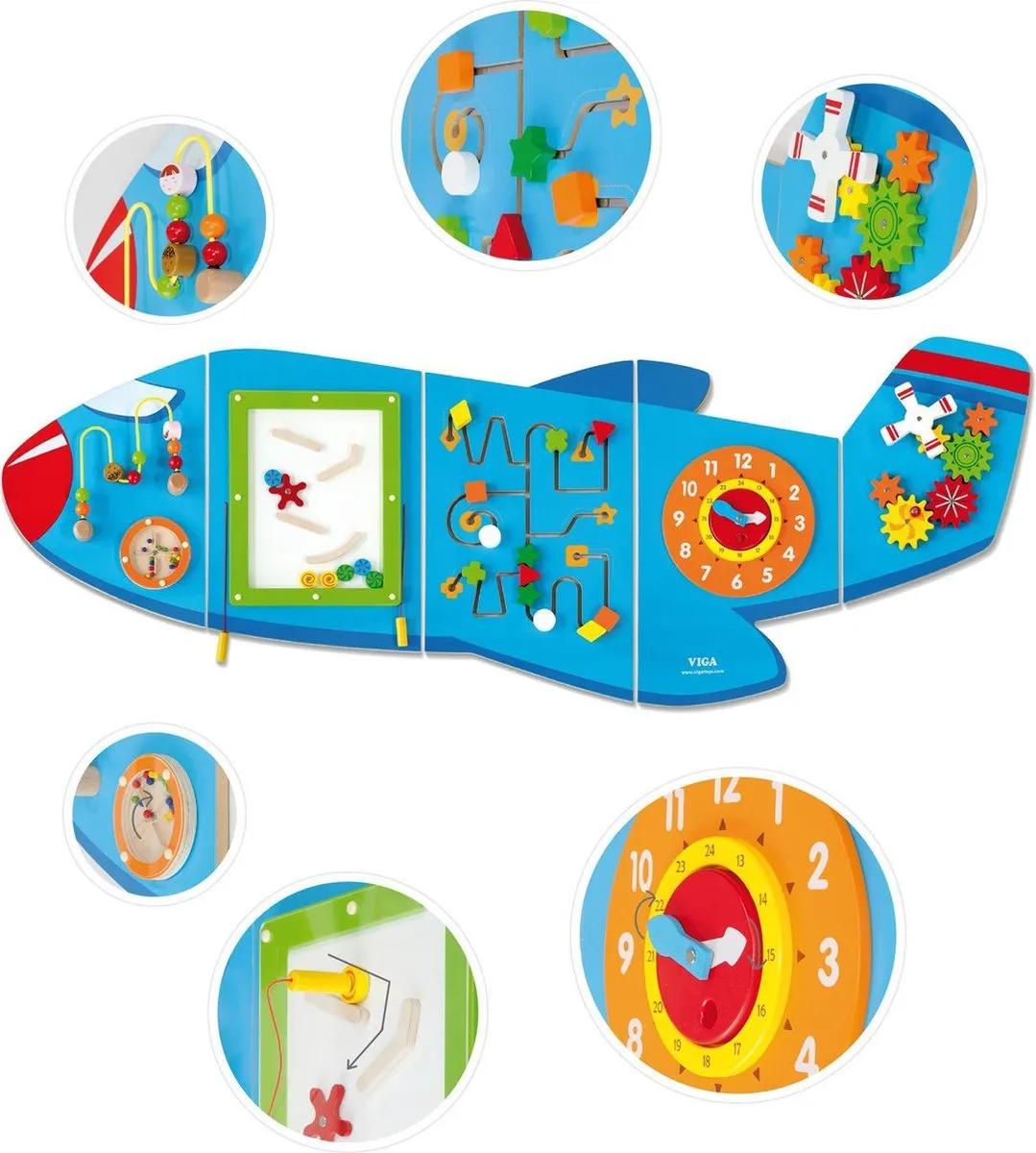 Viga Toys Wandspeelbord Vliegtuig 180cm - Blauw