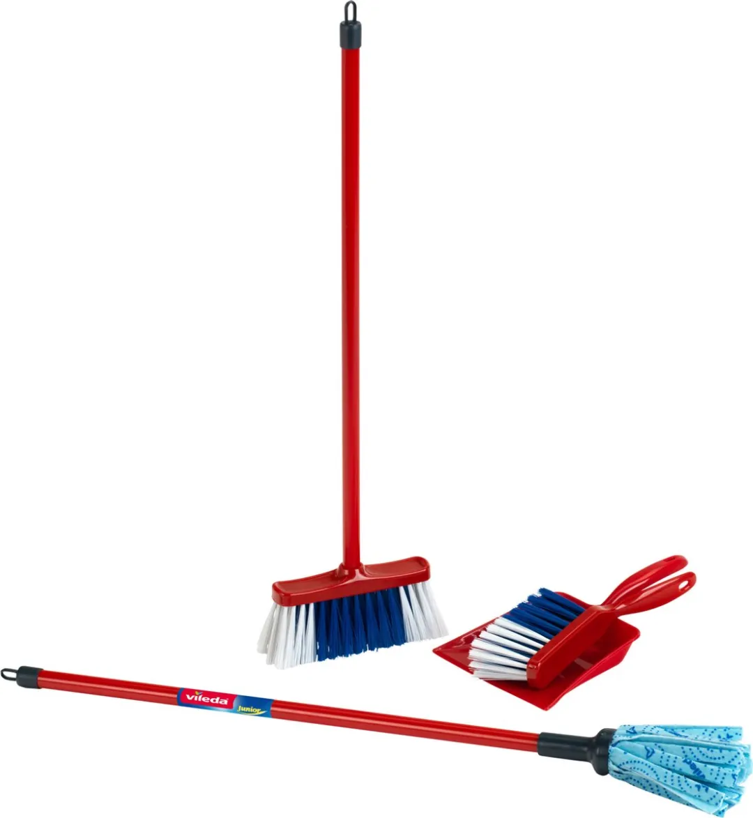 Klein Toys Vileda Schoonmaakstation - Stoffer, Blik & Bezems - 25x25x66cm - Rood/Blauw/Zwart