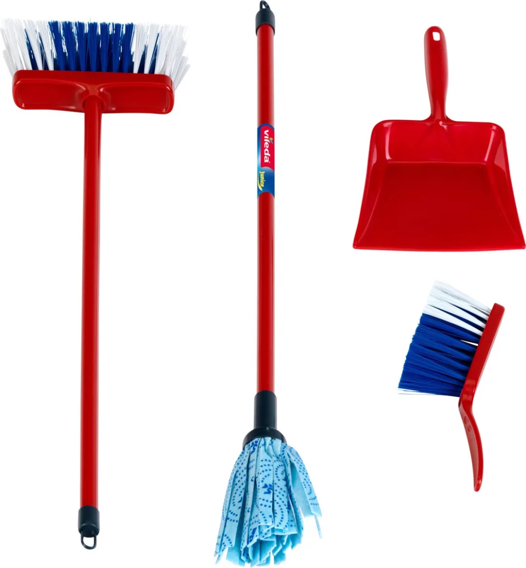 Klein Toys Vileda Schoonmaakstation - Stoffer, Blik & Bezems - 25x25x66cm - Rood/Blauw/Zwart