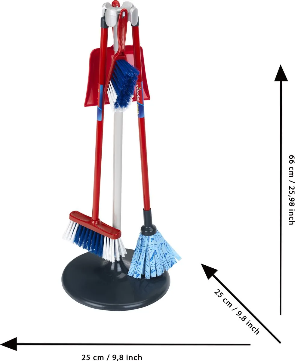 Klein Toys Vileda Schoonmaakstation - Stoffer, Blik & Bezems - 25x25x66cm - Rood/Blauw/Zwart
