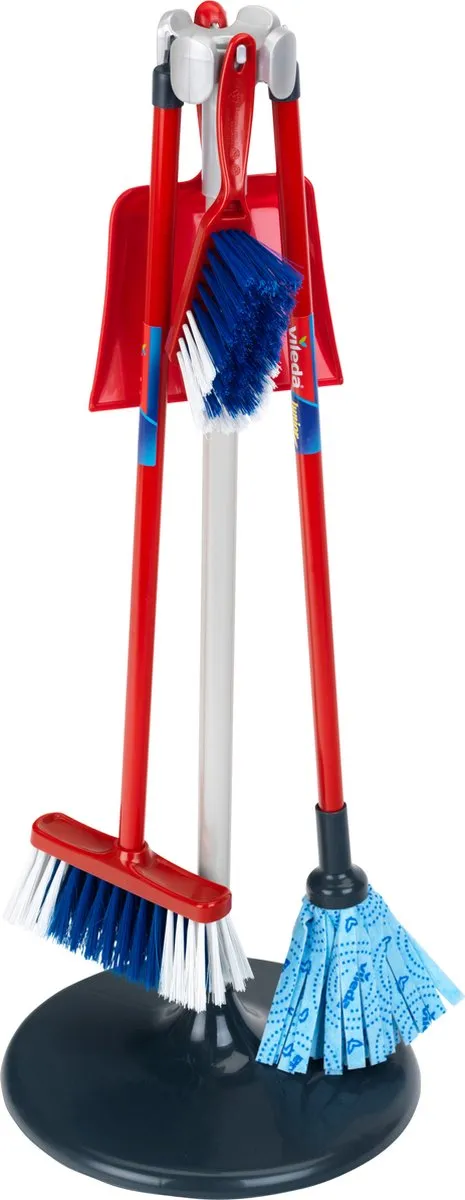 Klein Toys Vileda Schoonmaakstation - Stoffer, Blik & Bezems - 25x25x66cm - Rood/Blauw/Zwart