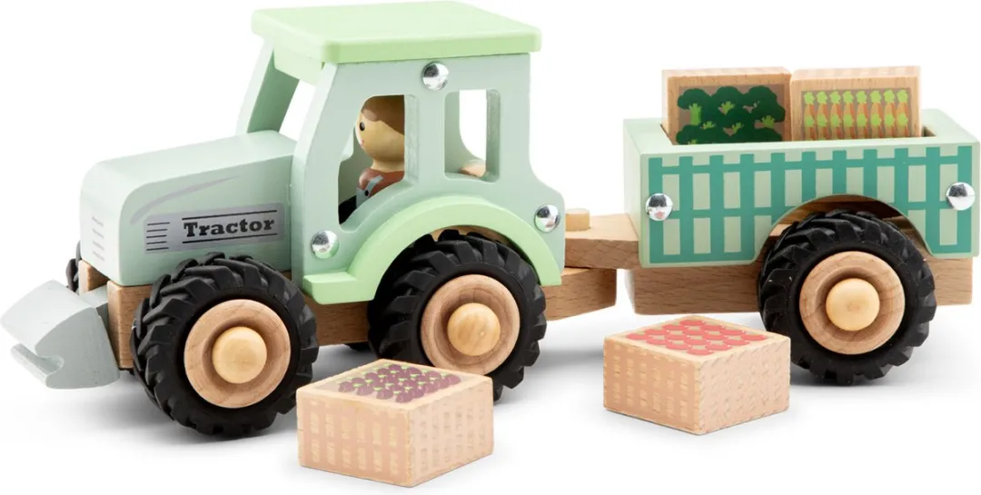 New Classic Toys Houten Tractor met Aanhanger 11944 - Groen