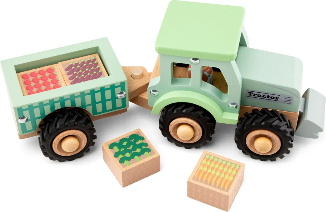 New Classic Toys Houten Tractor met Aanhanger 11944 - Groen