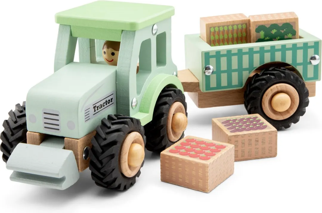 New Classic Toys Houten Tractor met Aanhanger 11944 - Groen