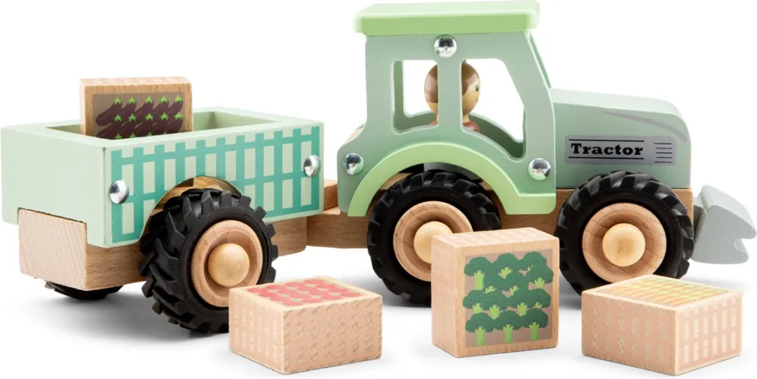 New Classic Toys Houten Tractor met Aanhanger 11944 - Groen