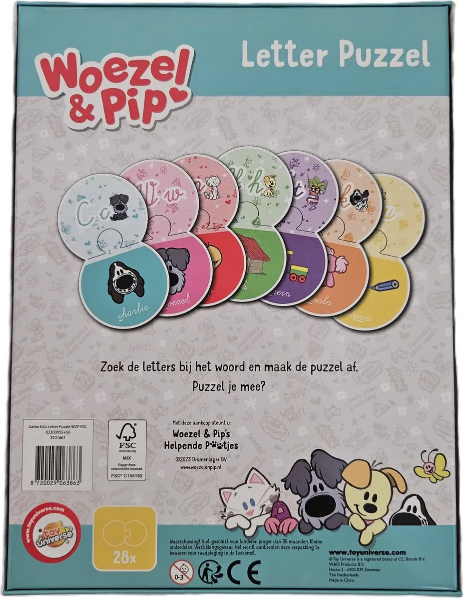 Toy Universe Woezel & Pip Letter Puzzel - 56 Stuks - Multicolor