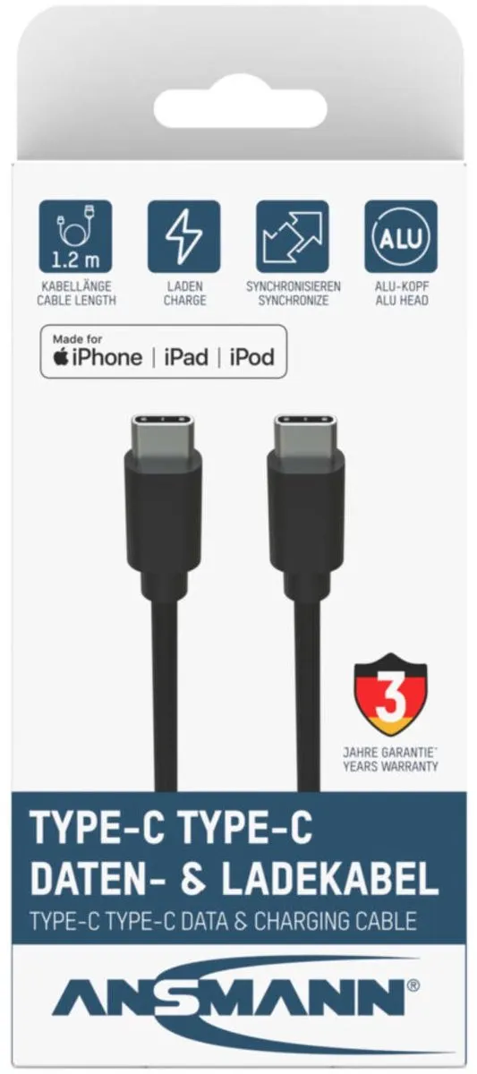 Ansmann USB-C Kabel 120cm - 4013674168453 - Zwart - afbeelding 6 van 6