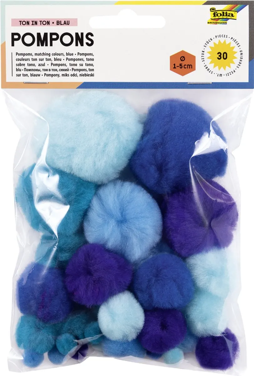 Folia Pom Poms - 30 Stuks Gemengde Kleuren