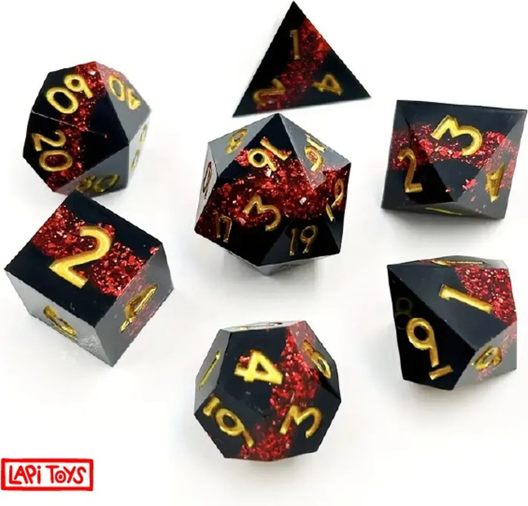 Lapi Toys DnD Polydice Dobbelstenen - 7 Stuks - Zwart/Rood