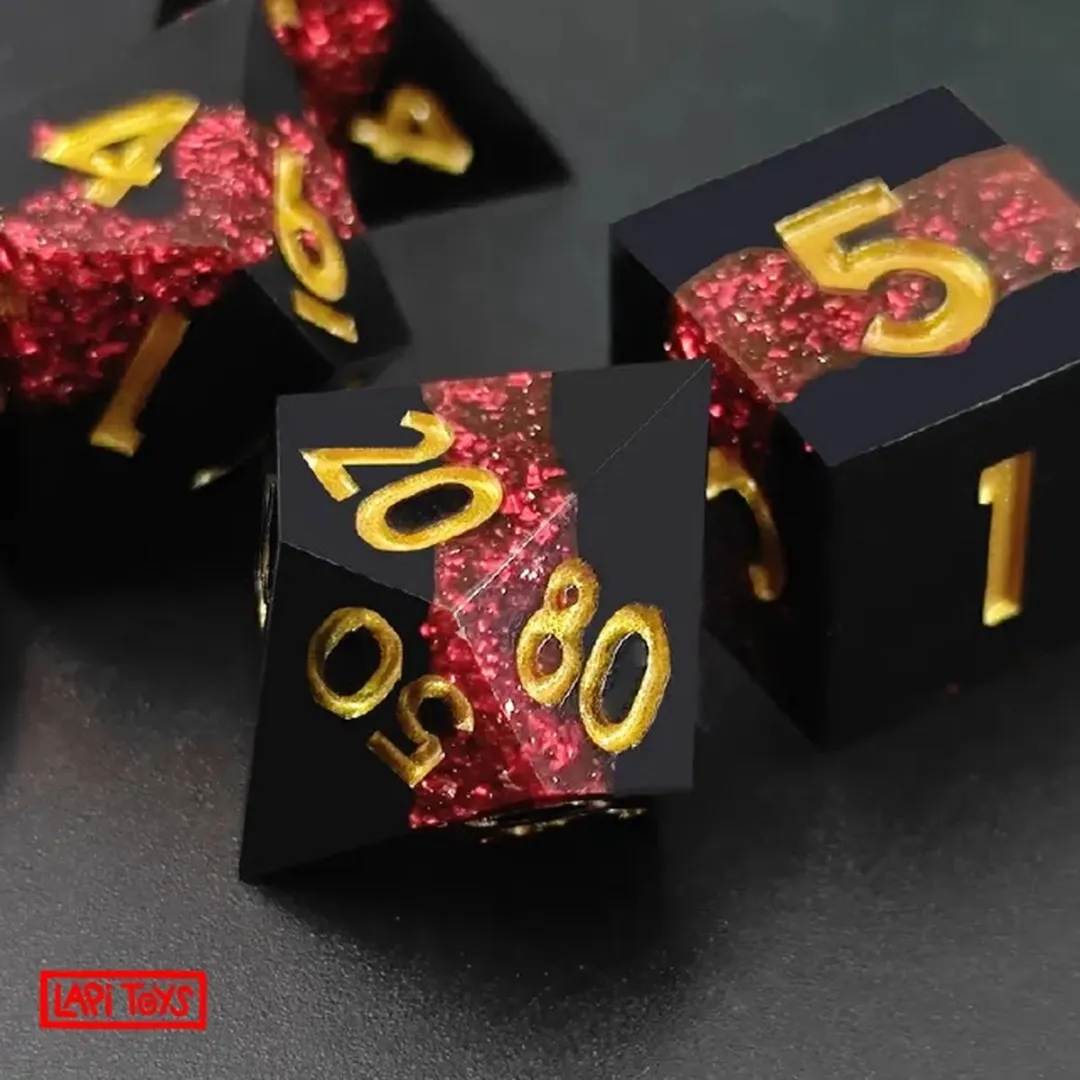 Lapi Toys DnD Polydice Dobbelstenen - 7 Stuks - Zwart/Rood