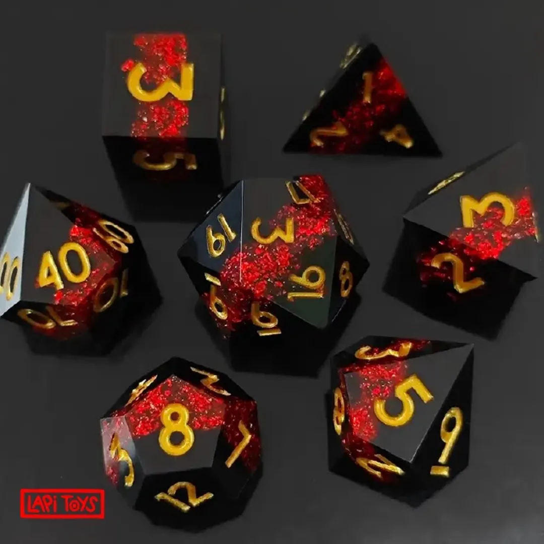 Lapi Toys DnD Polydice Dobbelstenen - 7 Stuks - Zwart/Rood
