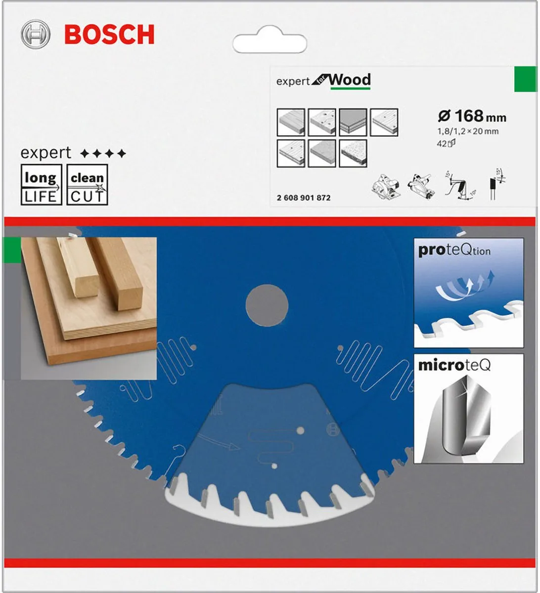 Bosch Expert voor Hout cirkelzaagblad, 168x20x1,8/1,2 mm, 42 tand...