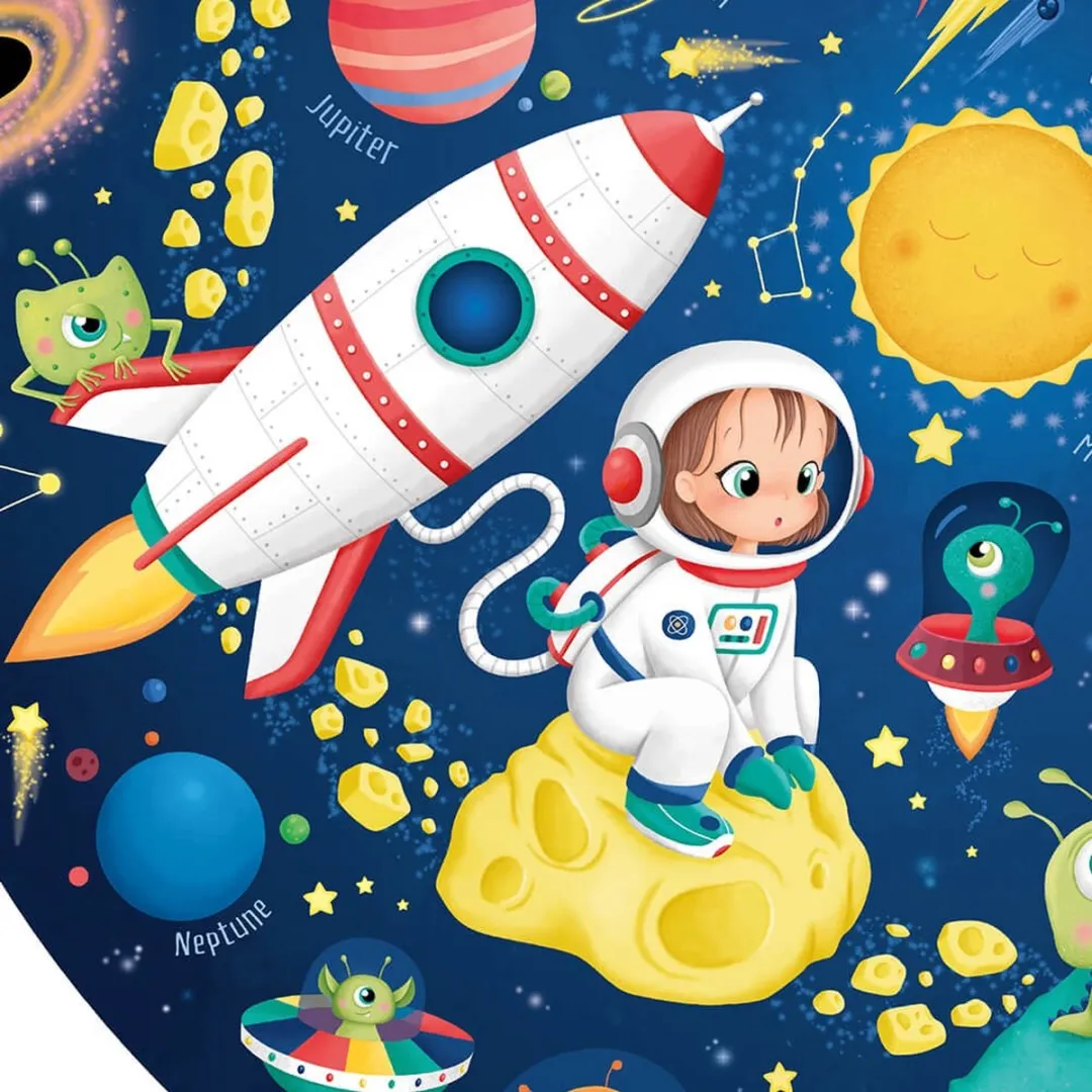 Eurekakids Puzzel Space 100 Stuks Glow in the Dark - Ø76cm