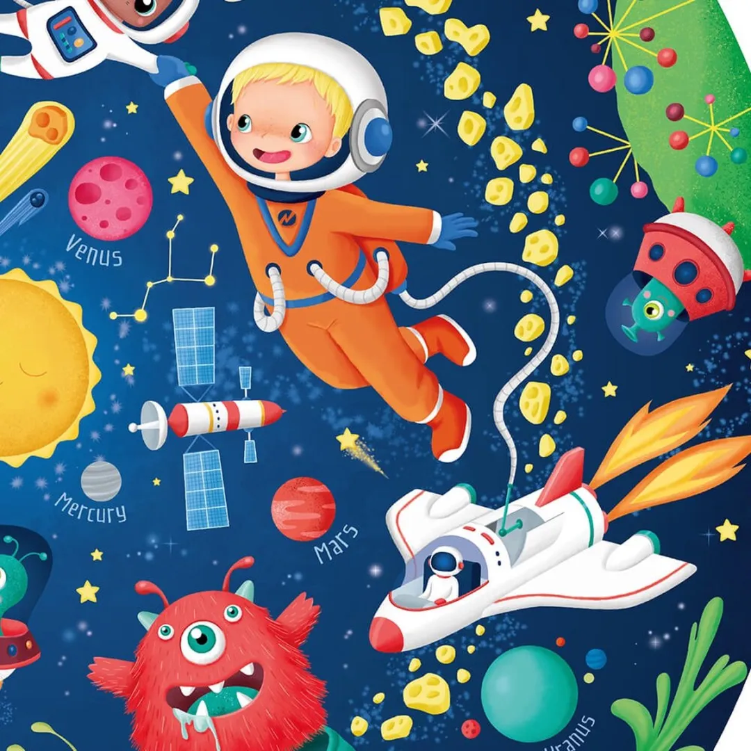 Eurekakids Puzzel Space 100 Stuks Glow in the Dark - Ø76cm