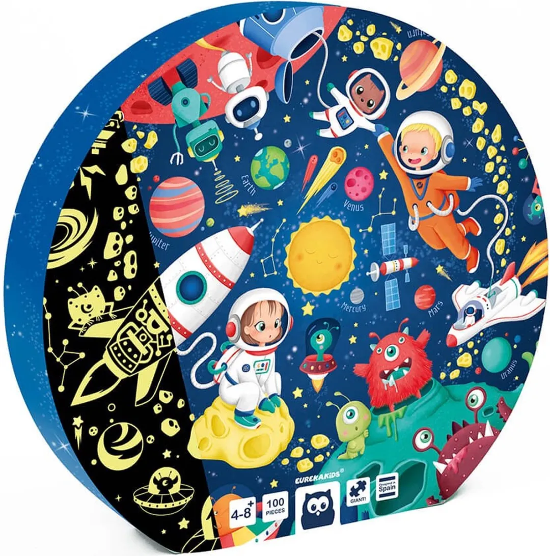 Eurekakids Puzzel Space 100 Stuks Glow in the Dark - Ø76cm - afbeelding 6 van 6