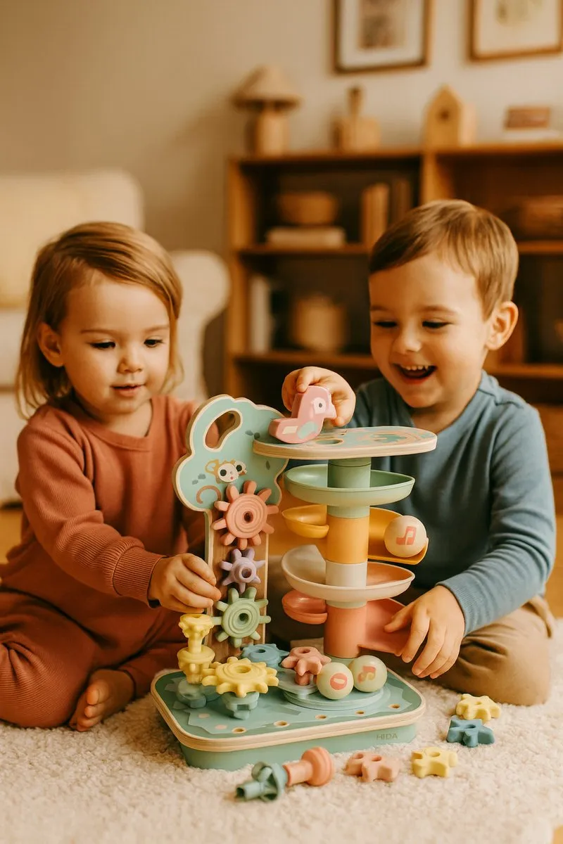Tooky Toy Interactieve Houten Speelset Knikkerbaan & Tandwielen - 99999 Stuks - Pastelkleuren