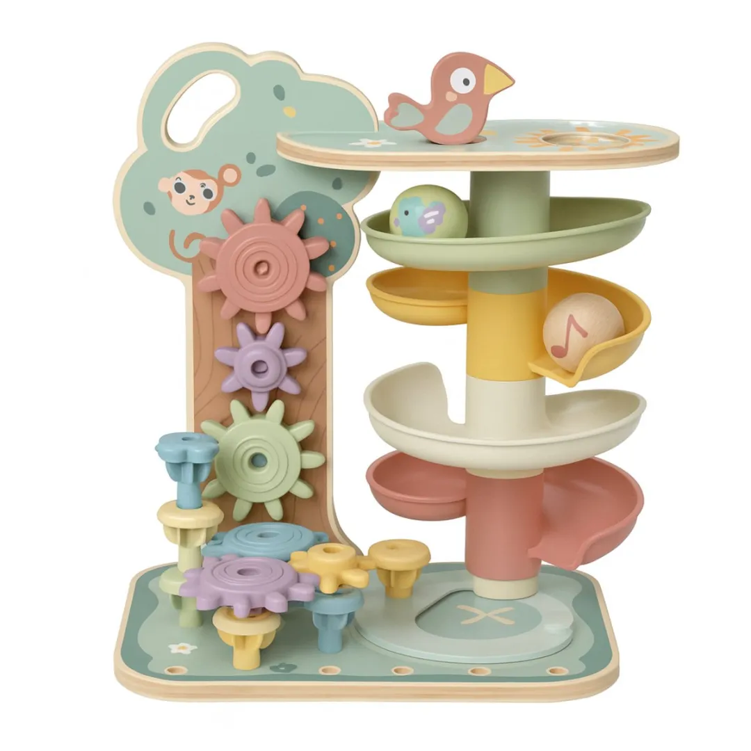 Tooky Toy Interactieve Houten Speelset Knikkerbaan & Tandwielen - 99999 Stuks - Pastelkleuren