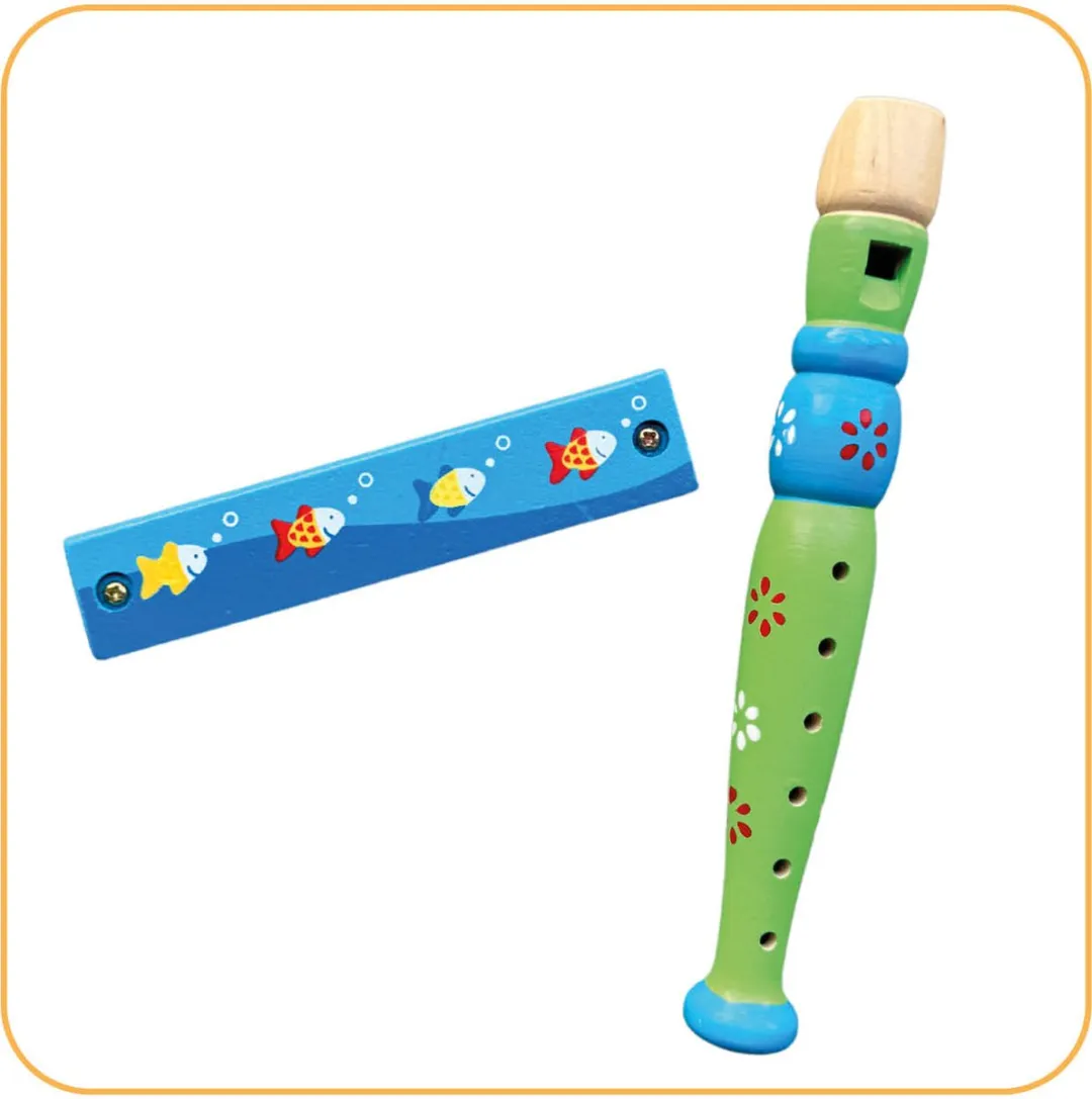 Jobber Toys Blokfluit Mondharmonica Set - Houten Instrumenten