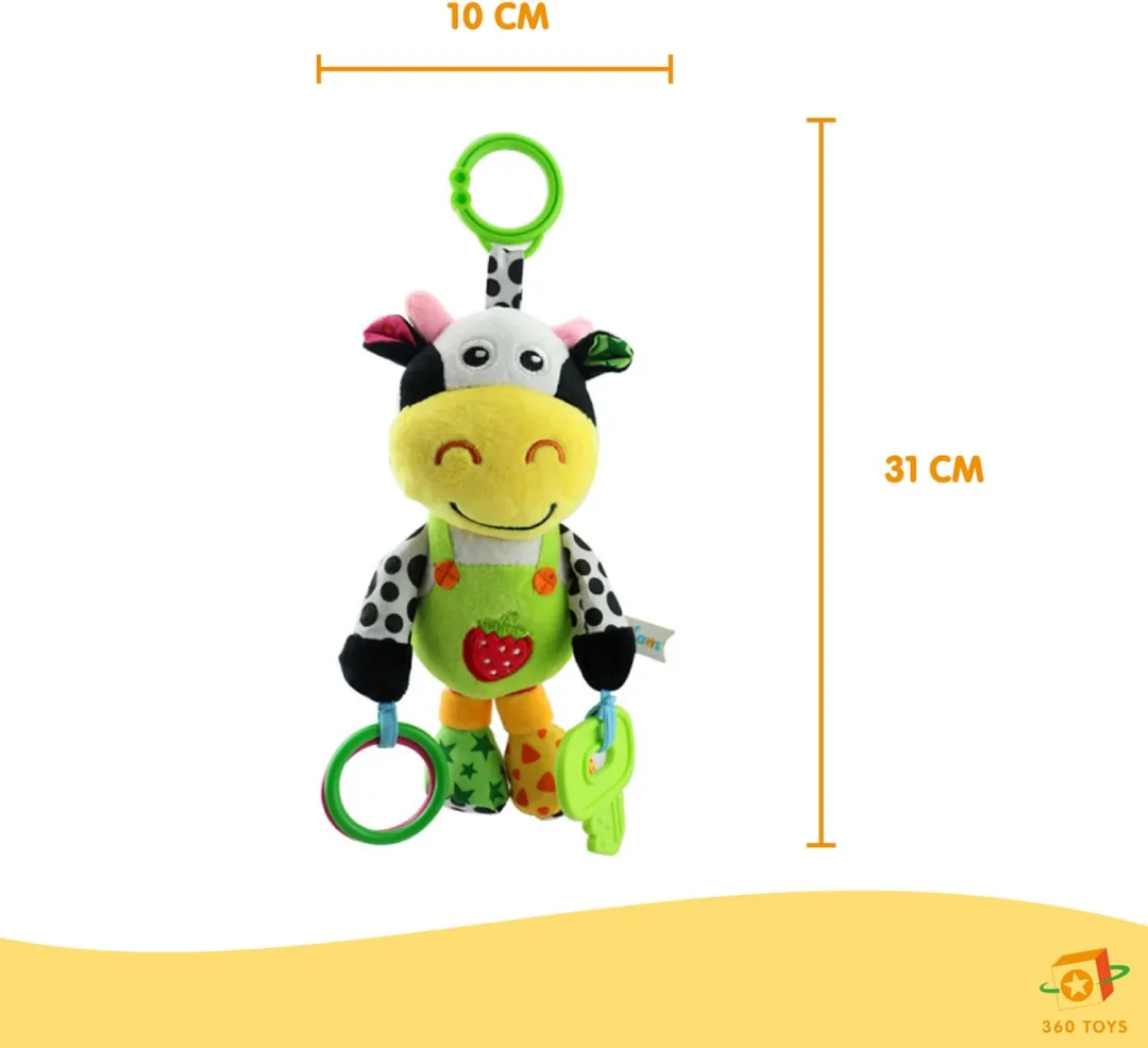 360 Toys® - Baby Knuffel - Bijtspeelgoed Koe - Bijtketting - BPA vrij - Baby speelgoed 6 maanden - Babyknuffel - Kauwketting - Baby speelgoed 0 jaar - Baby speelgoed 1 jaar