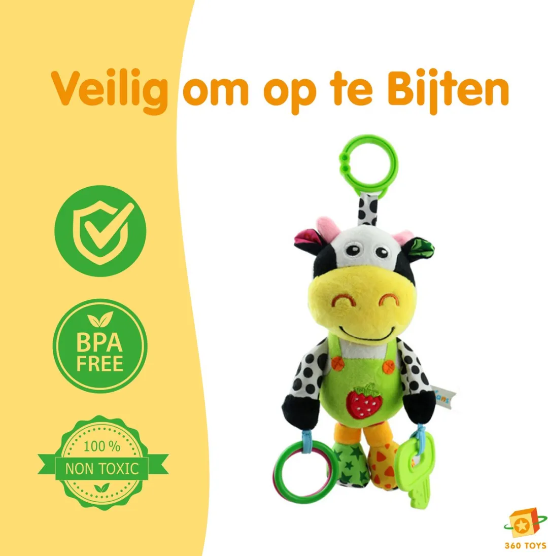 360 Toys® - Baby Knuffel - Bijtspeelgoed Koe - Bijtketting - BPA vrij - Baby speelgoed 6 maanden - Babyknuffel - Kauwketting - Baby speelgoed 0 jaar - Baby speelgoed 1 jaar