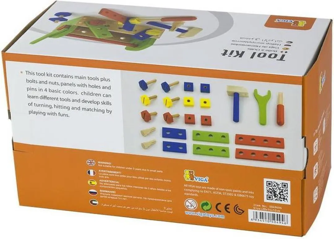 Viga Toys Gereedschapskist Hout 24-delig - Multicolor
