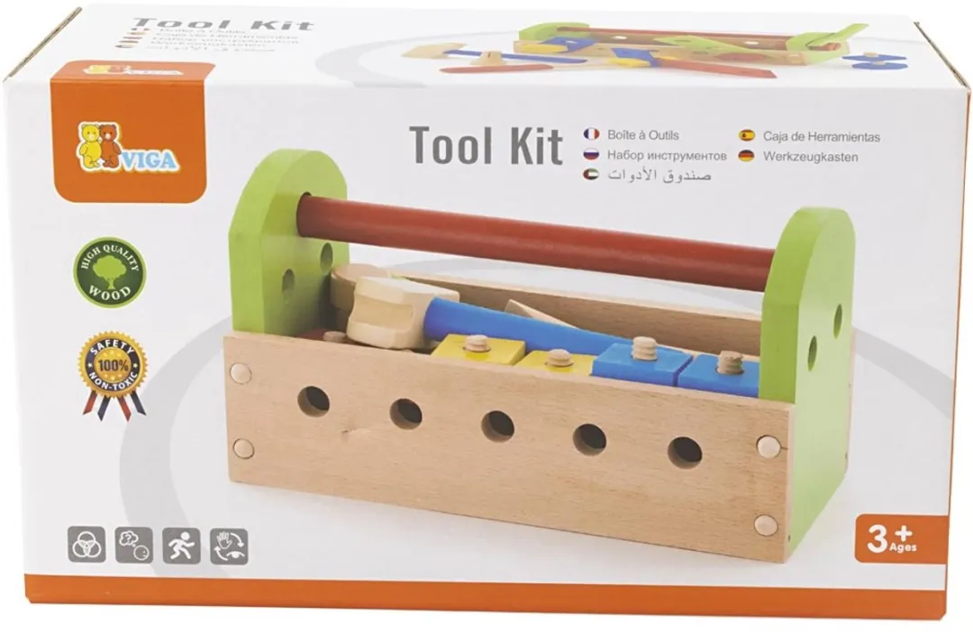 Viga Toys Gereedschapskist Hout 24-delig - Multicolor