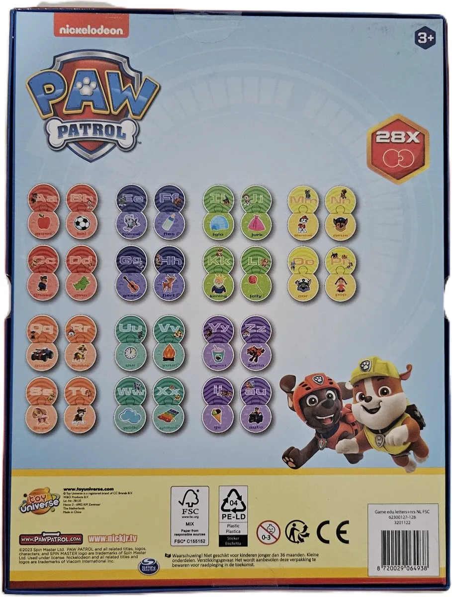 Toy Universe Paw Patrol Letterpuzzel - 28 Kaartjes - Multi