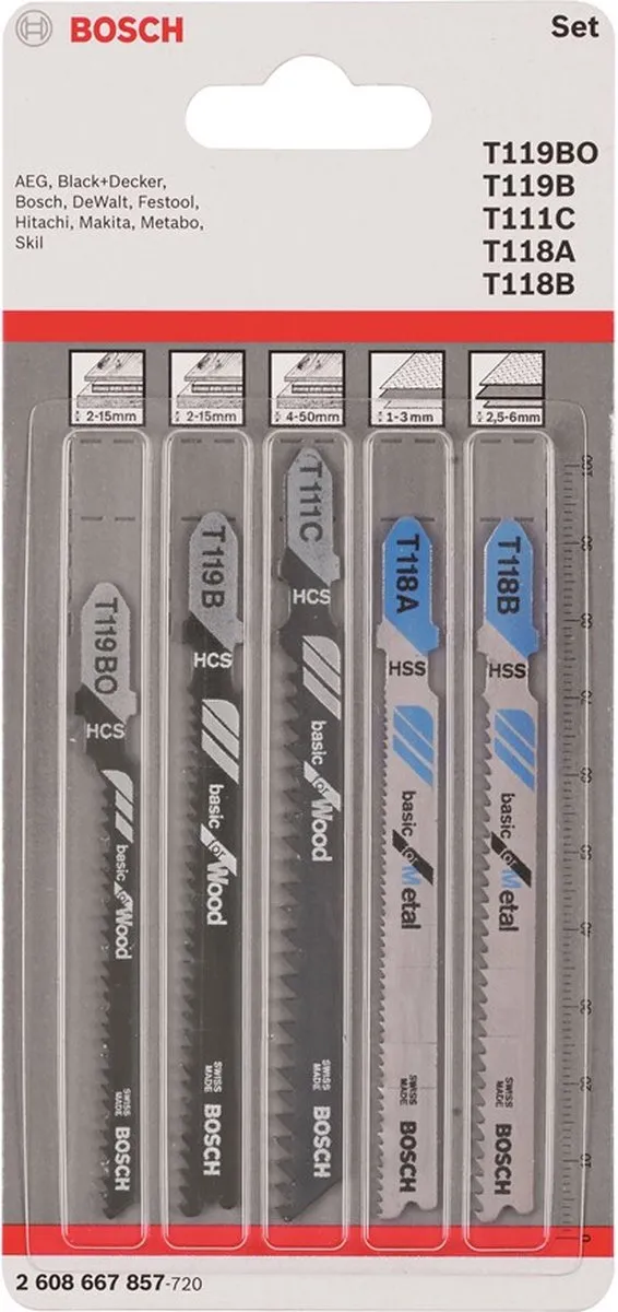 Bosch T-Shank Set Hout 5 Stuks - T 119 B/T 111 C