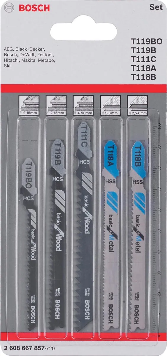 Bosch T-Shank Set Hout 5 Stuks - T 119 B/T 111 C