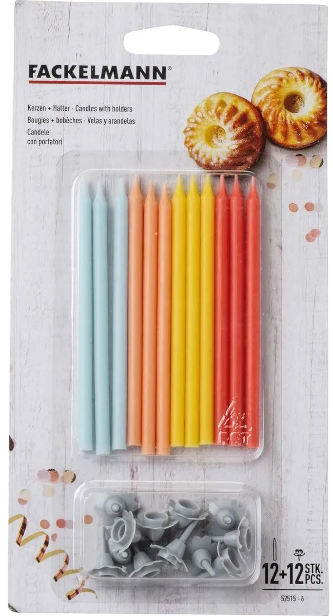 Fackelmann Verjaardagskaarsen Set 12 Stuks - 20cm - Rood/Oranje/Geel - afbeelding 6 van 6