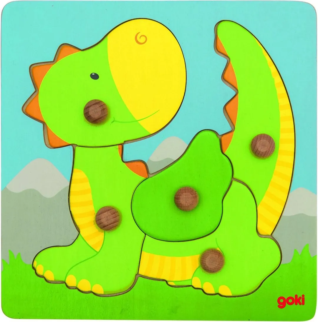 Goki Lift-out Puzzle Draak - 5 Stukjes Groen