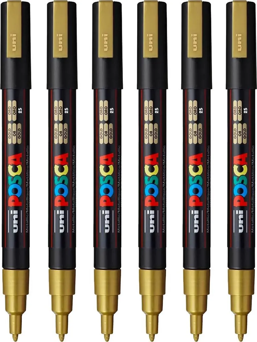 Posca PC-3M Fine Tip Goud Verfstiften - 6 Stuks